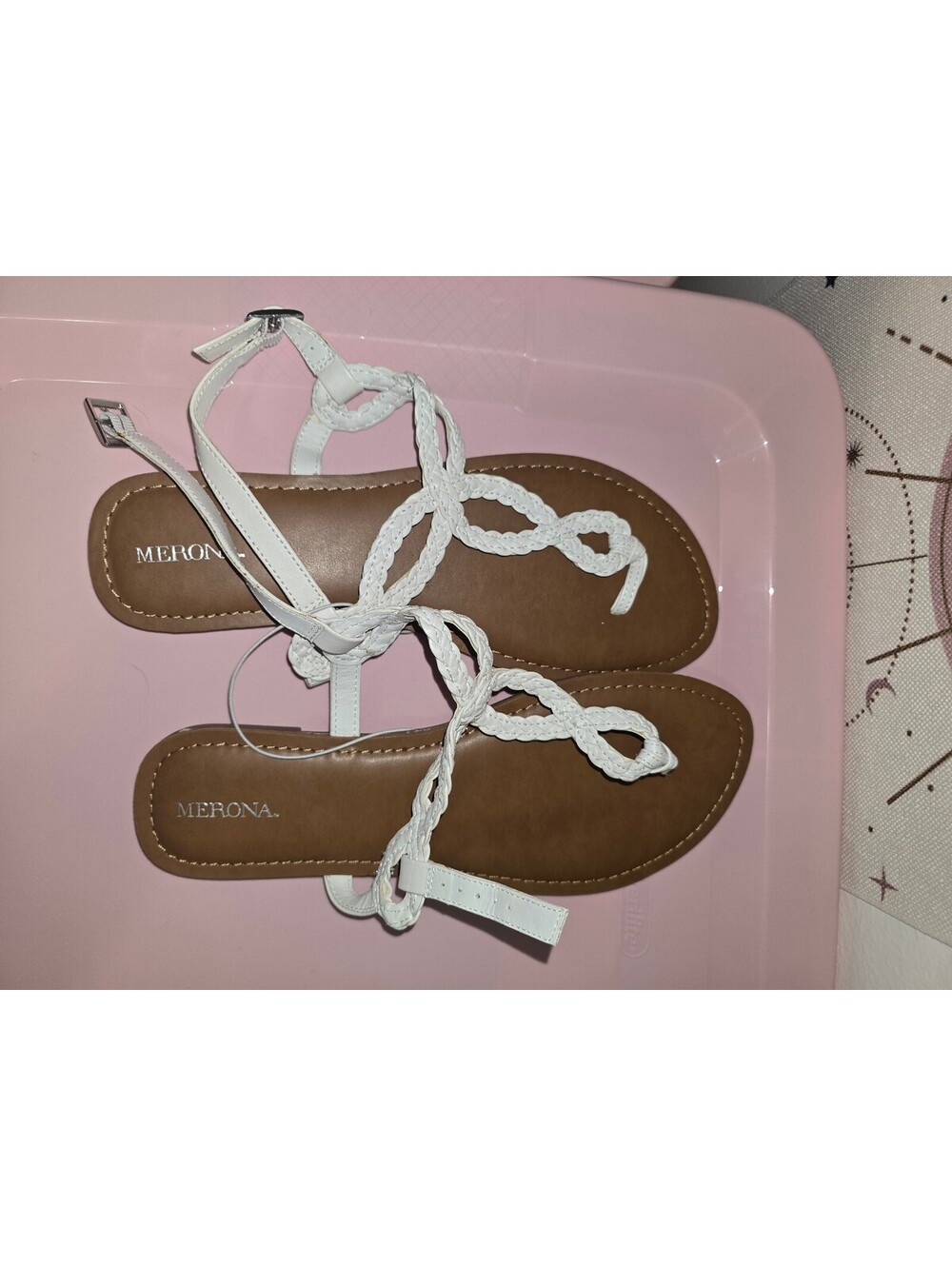 NWOT Merona White Braided T-Strap Gladiator Sandals Size 10